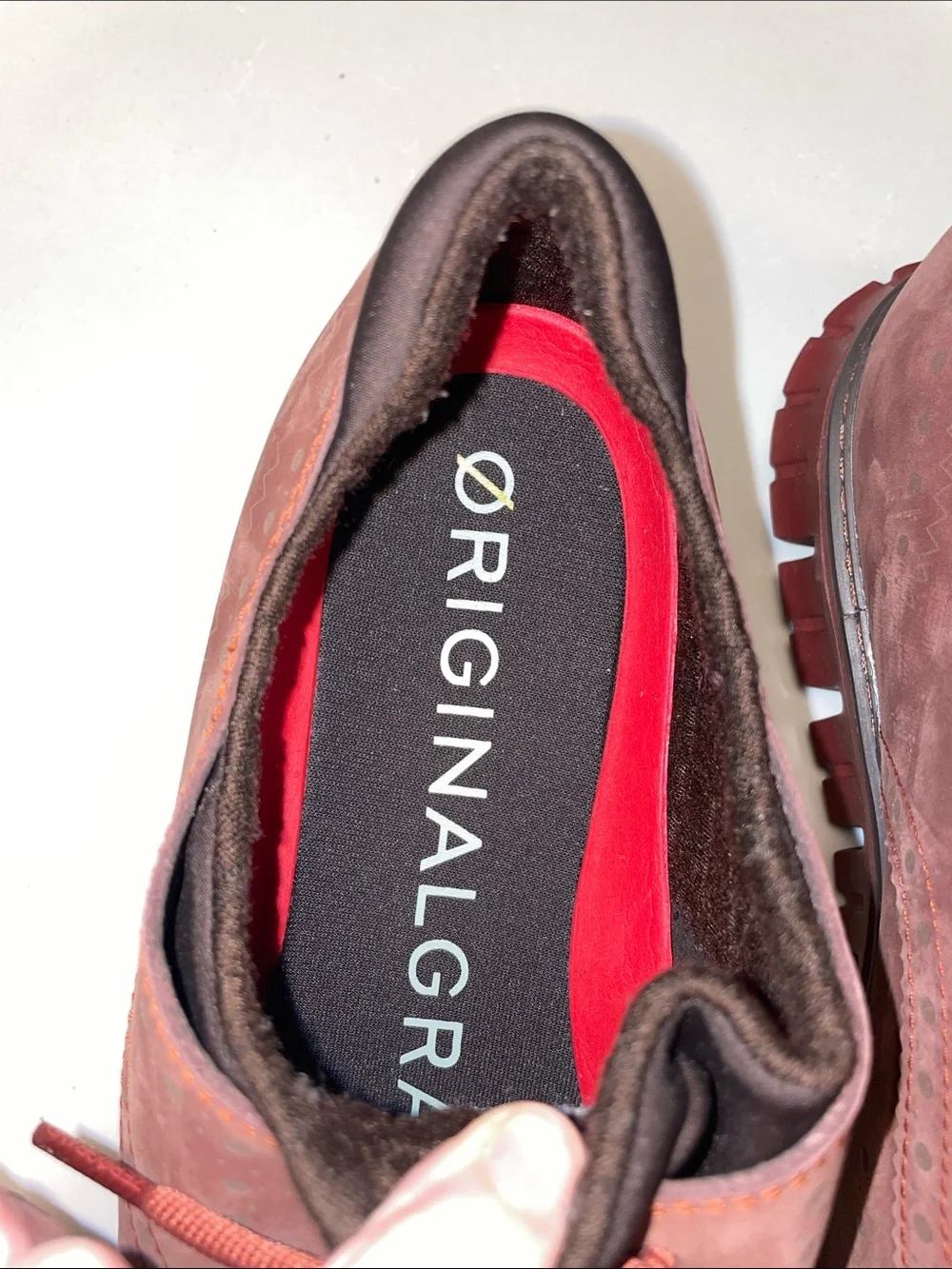 Cole Haan Men’s Wingtip Oxford in Syrah Red Nubuck